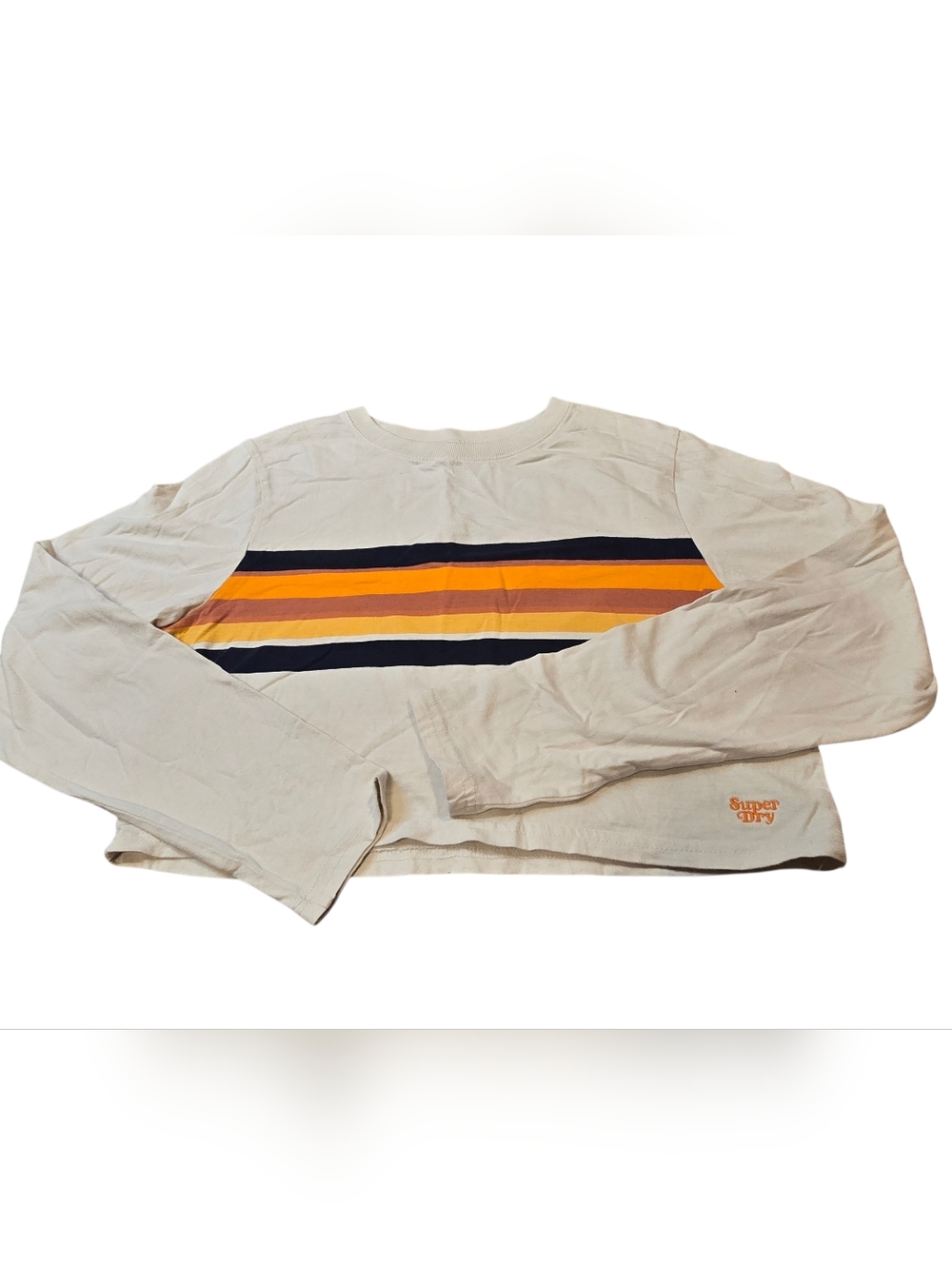 Superdry Women's Size 8 Cream Long Sleeve Crop Top